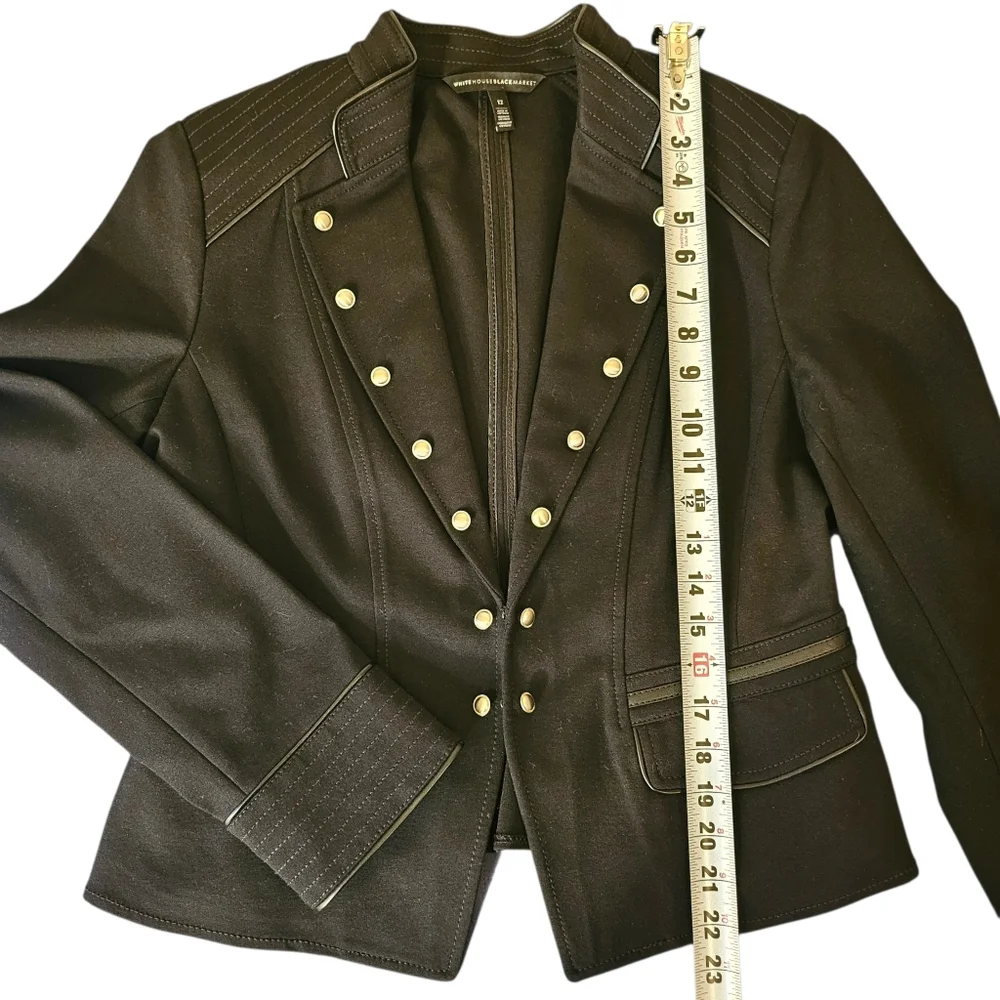 WHBM Military Trophy Blazer Jacket Black Faux Leather Trim Size 12 - Picture 7 of 8